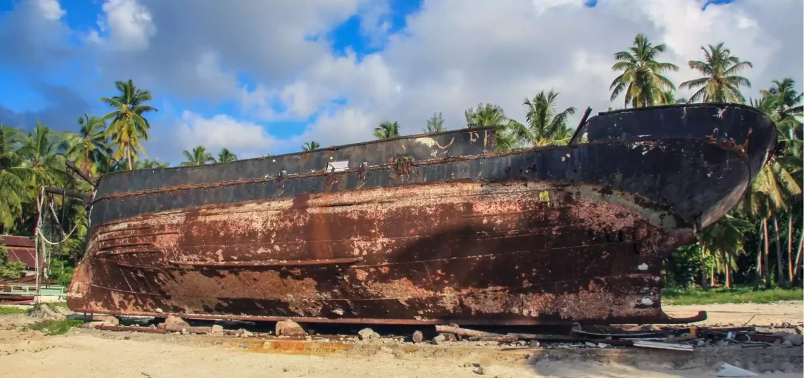 Remains of a pirate ship in Seychelles.