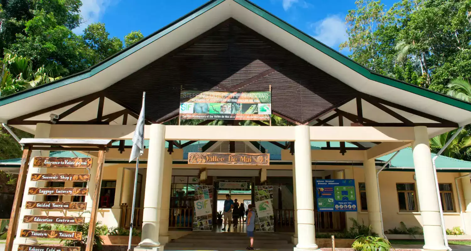 Entrance into the Valle de Mai Reserve on Praslin Island.